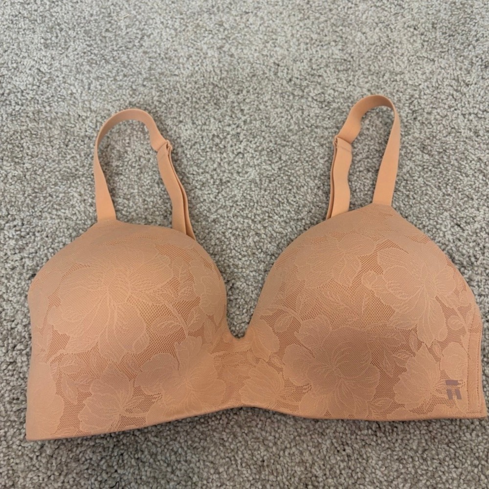 Tommy John Second Skin Lightly Lined Wireless Bra Beige Floral Lace 34D